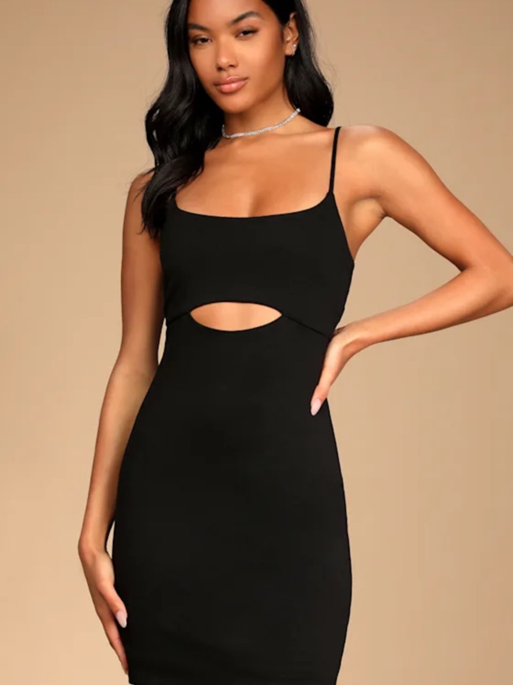 Lulu's Black Spaghetti-Strap Cutout Mini Dress